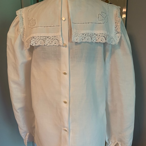 Vintage crisp linen pilgrim collar blouse - Picture 4 of 8